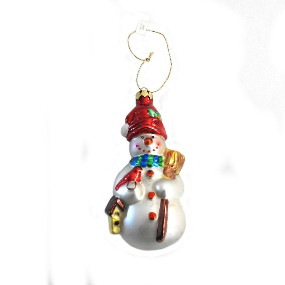 Mercury Glass Snowman with Birdhouse and Broom Christmas Ornament